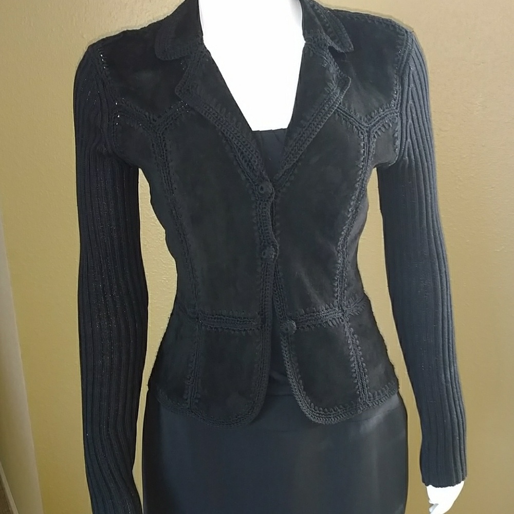 INC Cotton, Leather and Silk Black Knit Sweater